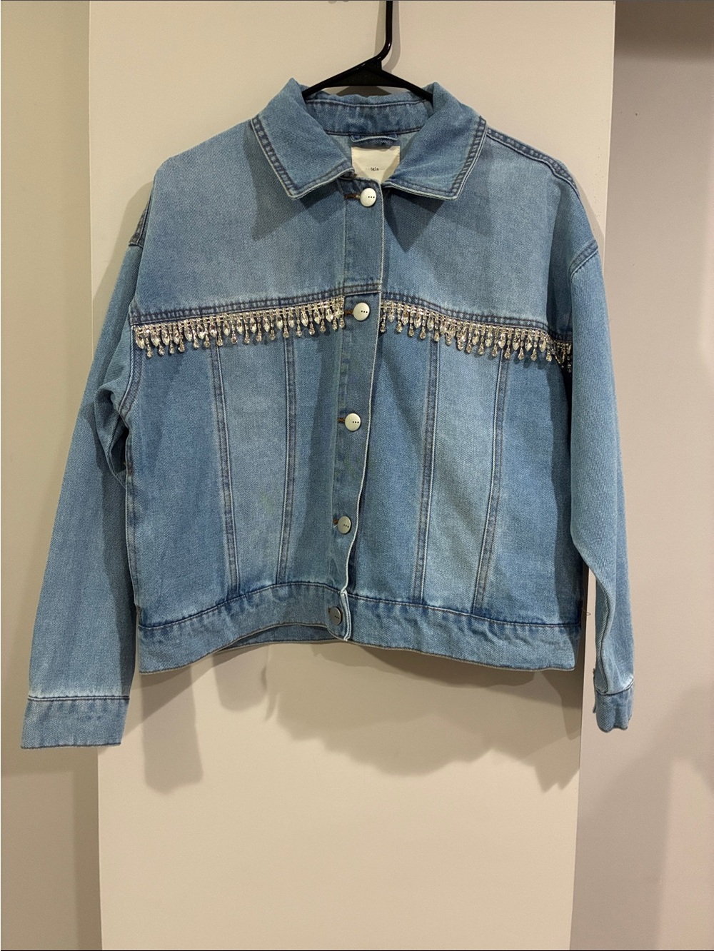 TGLA NWOT Premium Denim  Hanging Jewels Jacket Med